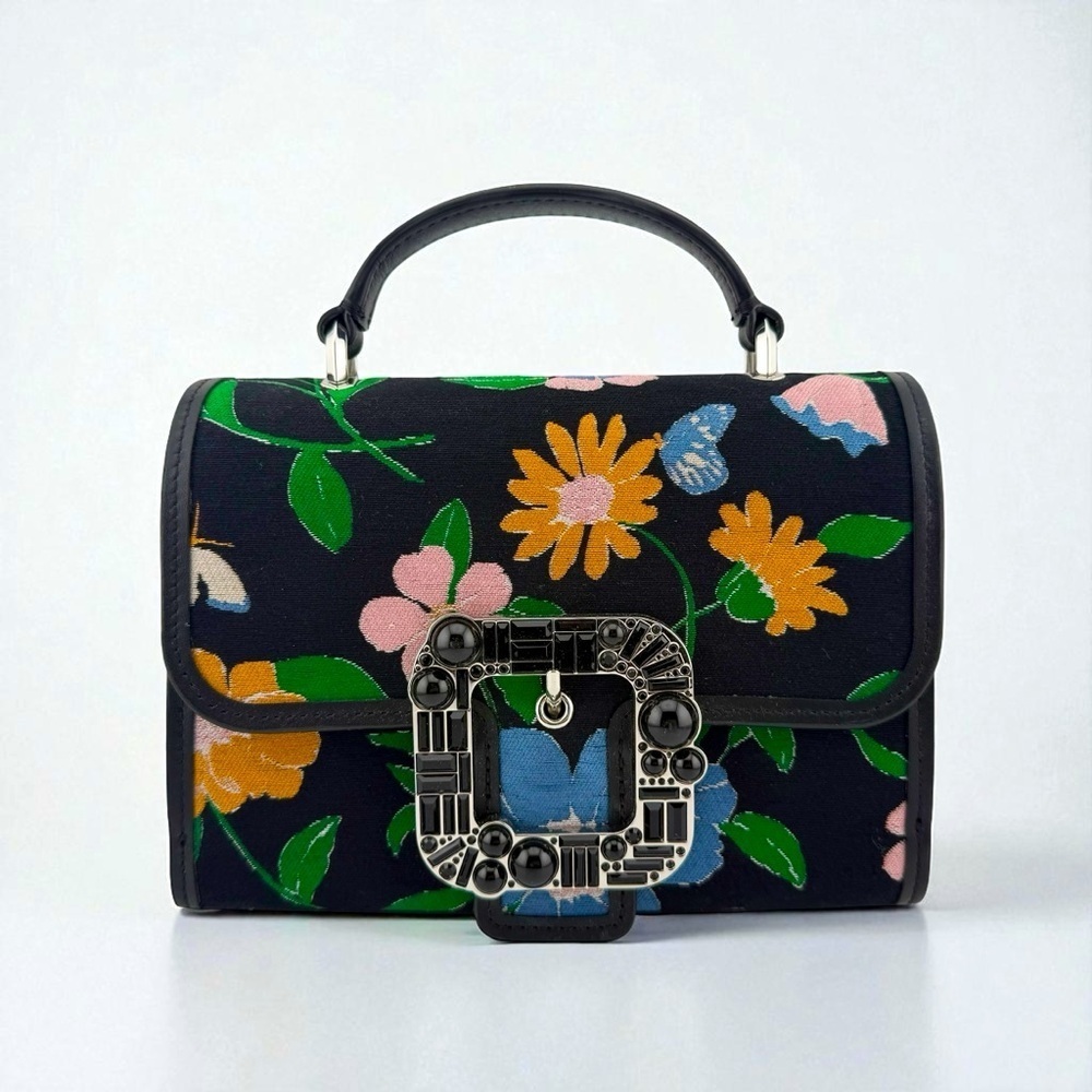 Kate Spade lovitt buckled floral jacquard small top-handle crossbody bag black